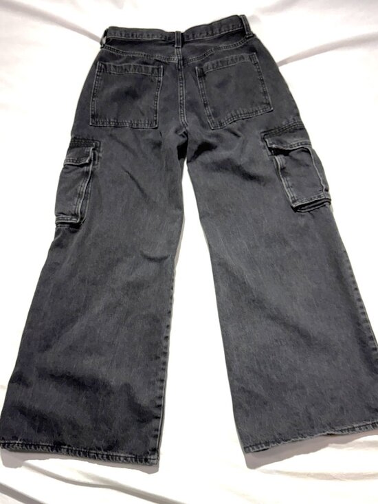 Old Navy Baggy Wide Leg Jeans Kids 18 Black Cargo Skater Grunge - Picture 3 of 10
